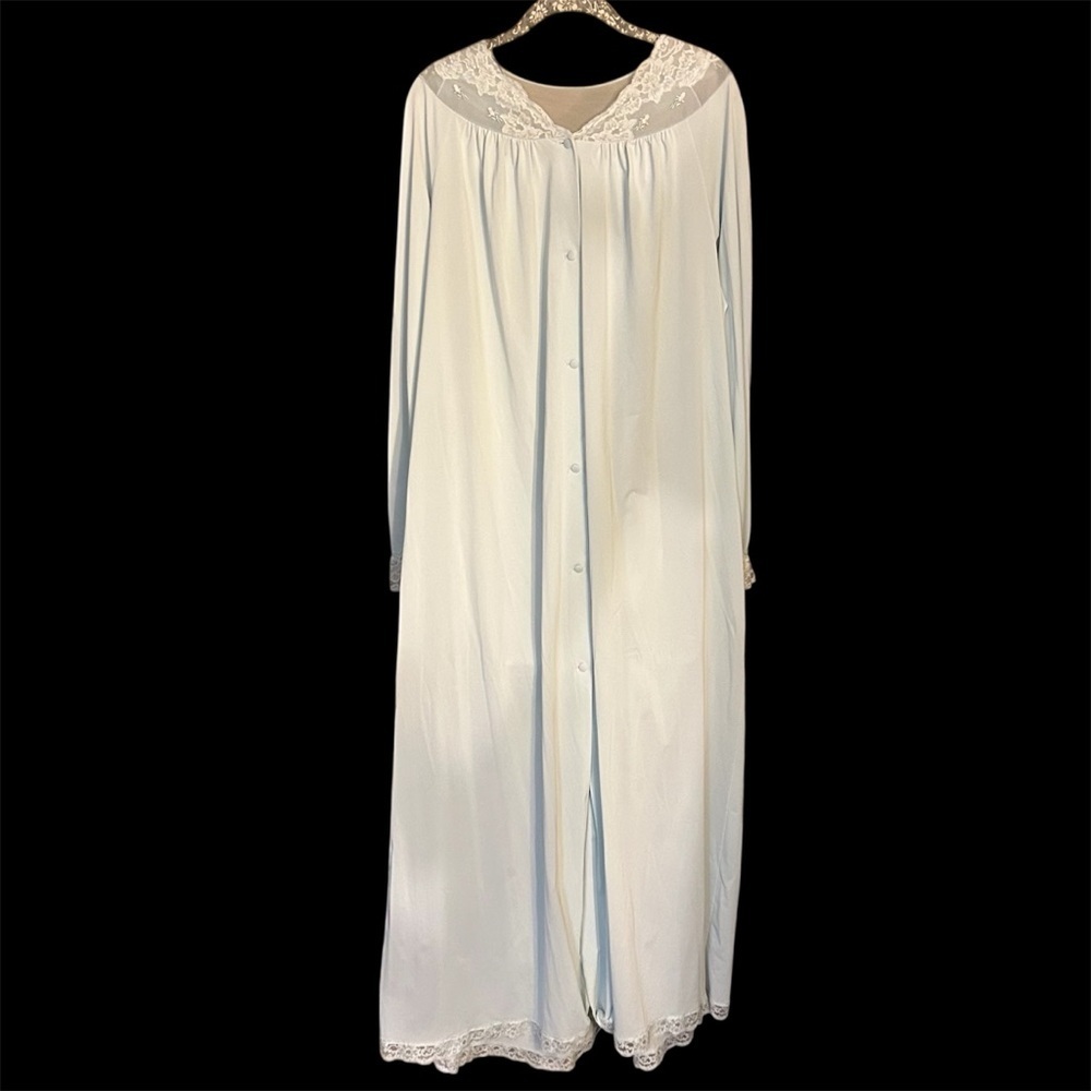 Vintage Shadow Line Lace-Accented Button Up Robe House Coat Size Large